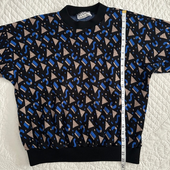 Vintage 80s 90s Jeric Knitwear Sweater Geometric Graphic Print Shimmer - Picture 7 of 9